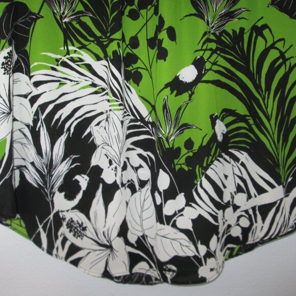 Worthington Green Black White Floral Birds Leaves Blouse Top Tropical Zip sz XL - Picture 7 of 13